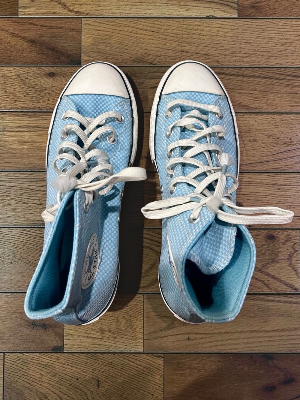 Converse Women’s Chuck Taylor All Star Lift Checkered Blue Platform High Top 9